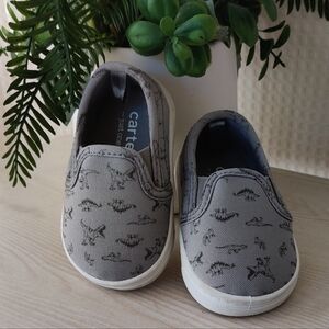 Carter's Just One You, Boys Gray Dinosaur Print Slip On Sneakers Size 3